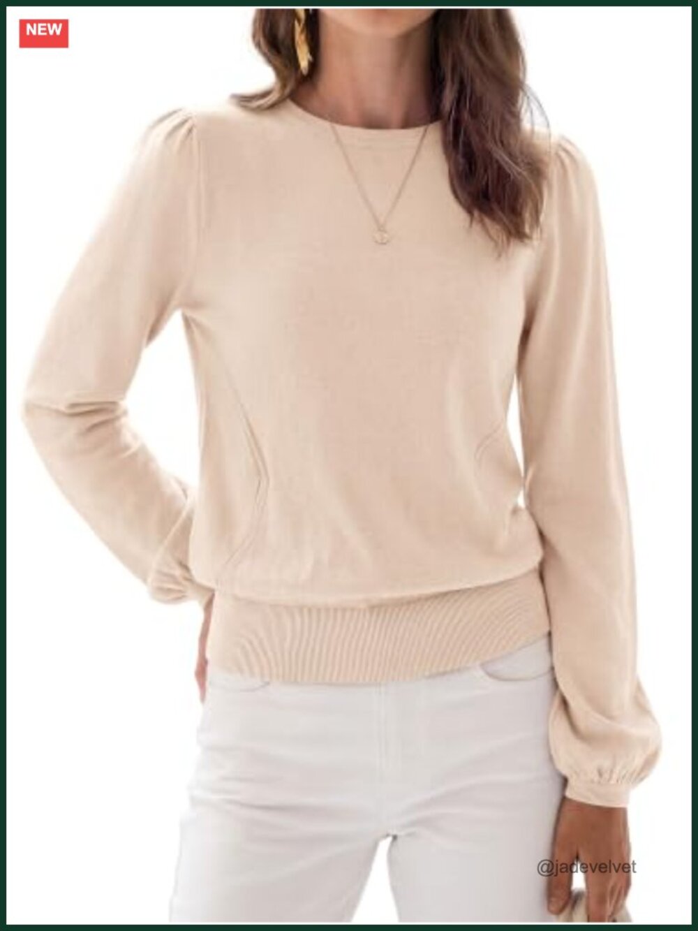 KIRUNDO Womens Lightweight Puff Long Sleeve Sweater Crewneck Knit Pullover